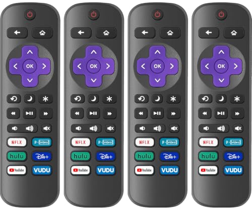 4 Pack Replacement Remote Control Only for Roku TV Compatible with All TCL Roku/Hisense Roku/Onn Roku/Sharp/Philips Roku (Not for Roku Stick Box or Speaker)