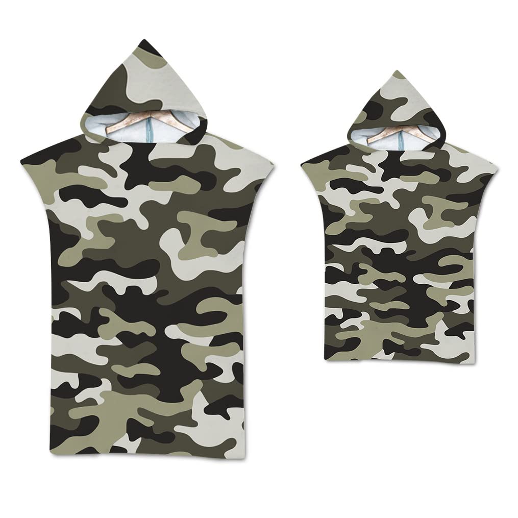 Highdi Hooded Towel Adult, Beach Towel Microfiber Light Weight Swim Surf Towelling Poncho Soft Quick Dry Beach Changing Robe for Kids Women Men (Camouflage 13,75x65cm)