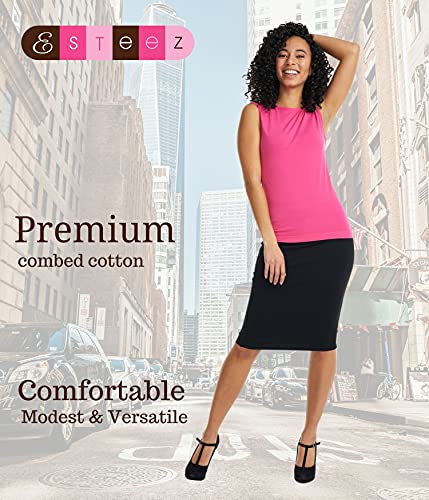 Image of ESTEEZ Women's Sleeveless Fitted Tank Top - Stretch Cotton Blend, Layering Essential