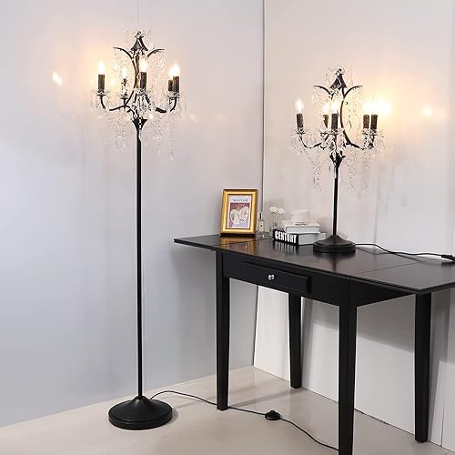 Miniatura 8 de TOCHIC Lámpara de pie tradicional de 5 luces, estilo casa de campo, candelabro negro de 65 pulgadas de alto para sala de estar, comedor, entrada,