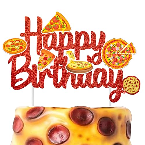 Pizza Happy Birthday Cake Topper Pizza Theme Cake Toper Pizza Party Cake Decor Pizza Lover Birthday Party Decoration for Pizza Festival Baby Shower Supplies