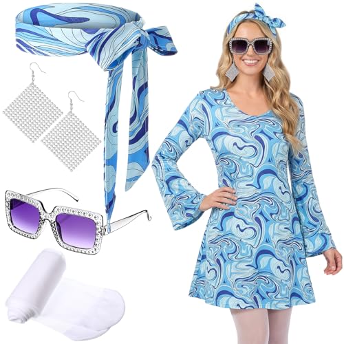 Janmercy 5 Pcs 70s Disco Outfit for Women Hippie Costumes Accessories 70s 80s Halloween Decades Party Cosplay(Large,Fashion)
