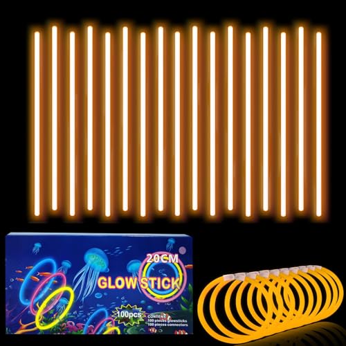 100 Barras Luminosas, Pulseras Fluorescentes y 100 Conectores, Neon Kits para Crear Collares Accesorios, Naranja Varillas Brillantes para, Fiesta, Nochevieja, Navidad, Boda, Cumpleaños, Halloween
