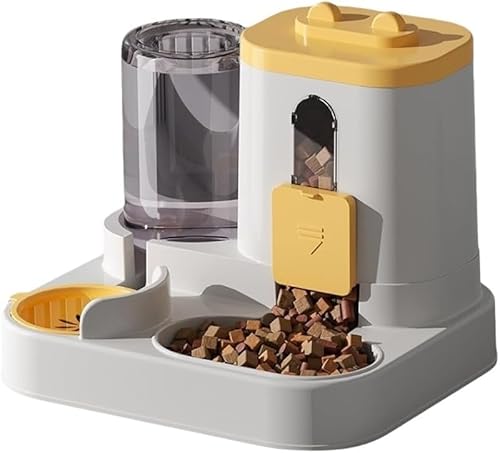 KryZaro 自動ペットフィーダー(グレーアップグレード版):一体式水・食料分配器 電源不要 猫犬・多頭飼い用 透明可拆卸