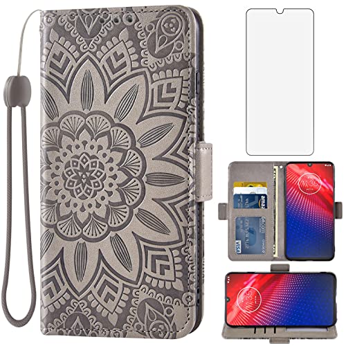 Asuwish Phone Case for Moto Z4/Moto Z 4 Play/MotoZ4 Force with Tempered Glass Screen Protector and Wallet Flip Cover Card Holder Cell Motorola 4Z Motoz4cases MotoZ4Play XT1980-4 2019 Women Men Grey
