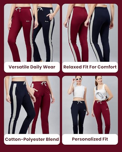 Image of BLINKIN Women's Relaxed Fit Mid Rise Cotton Pajamas Combo, Pack of 2-The Ultimate Track Pants : Ideal Lower for Night Wear & Comfort Wear