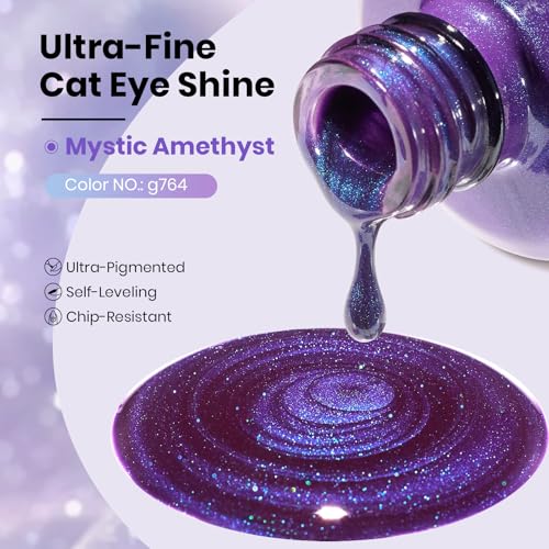Image of Beetles Mystic Amethyst Purple Cat Eye Gel Nail Polish - 15ML Full Size Purple Cat Eye Glitter Spring Gel Polish Magnetic Translucent Glassy Effect Soak Off UV Nail Art DIY Manicure Gifts