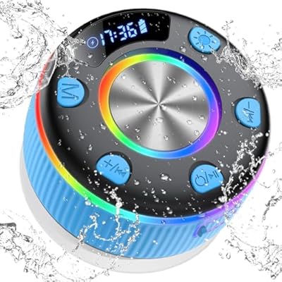 dotn Altavoz Ducha Bluetooth 5.3 con Luces RGB Mini Speaker Wireless Portatil con Ventosa Altavoces Bluetooth sin Manos en duchas y baños IPX7 Impermeable Altavoces Bluetooth 8 Horas Estéreo