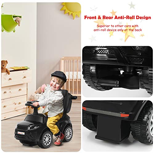 Image of Costzon 3 in 1 Ride on Push Car, Stroller Sliding Walking Car with Horn, Music, Light, Under Seat Storage, Parental Handle, Armrest Guardrails, Ride on Toy for Boys & Girls (Black)