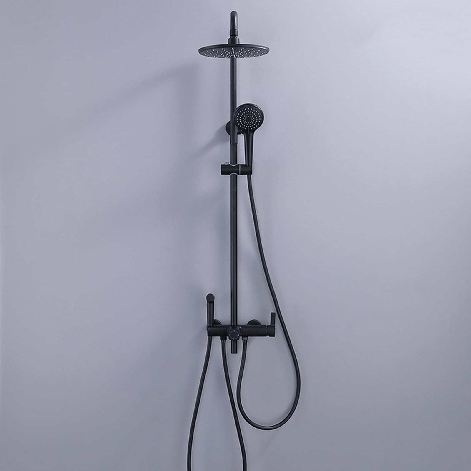Sistema Doccia Nero, Set Rubinetto Doccia A Parete con Soffione Doccia A Pioggia Tondo E Doccetta, Colonna Doccia Monocomando in Ottone con Doccetta Bidet