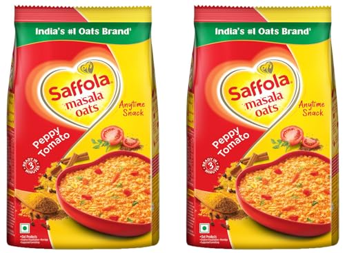 Image of Saffola Masala Oats | Tasty Evening Snack| Healthy Snack| Peppy Tomato| 500g (Pack of 2)