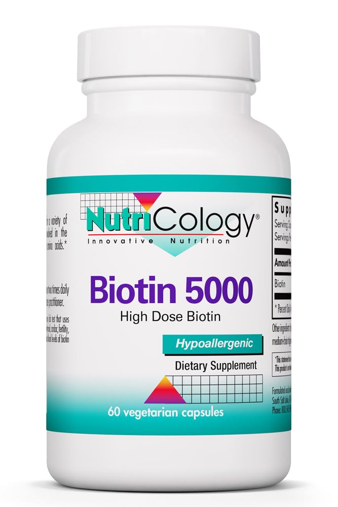 Nutricology Biotin 5000 mcg, Hair Skin and Nails, 60 Capsules