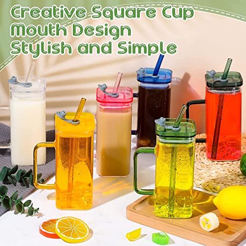 Image of KHOLAD Square Glass Mugs with Colored Handle Pack of 1, Drinking Glasses Tumbler with Lids and Straws Iced Coffee Cups, 400ml Wide Mouth Glass Sipper for Home Office Summer Party (Mug)
