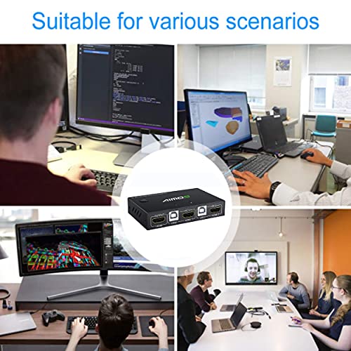Image of KVM Switch 2 Ports, USB HDMI Switcher Box 2 In 1 Out For 2 Computers Share Keyboard, Mouse And Monitor Support 4K@30Hz for Laptop, PC With Windows /Linux /Mac System, With 2x USB, 1x HDMI Cable