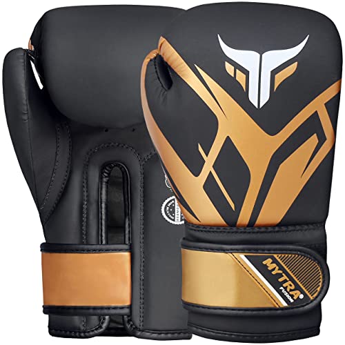 Mytra Fusion Kids Boxing Gloves Junior Boxing Gloves With Ventilated Palm Mma, Muay Thai, Sparring, Fighting, Punching Gloves (Black/Gold, 6-Oz) #TOP5