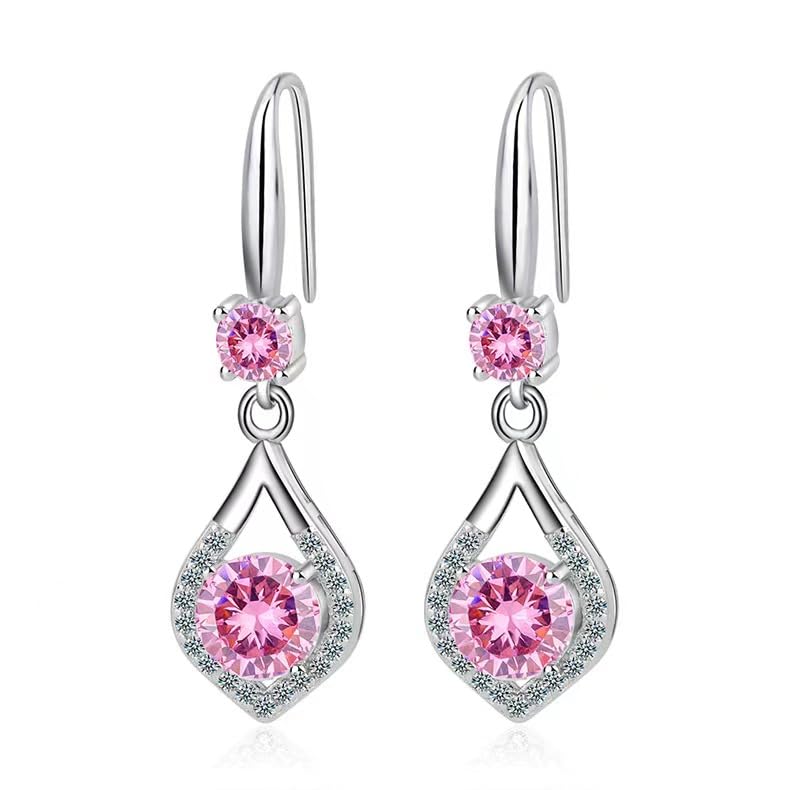 Pendientes de plata 925 colgantes de alta joyería JSNOM con gemas rosas