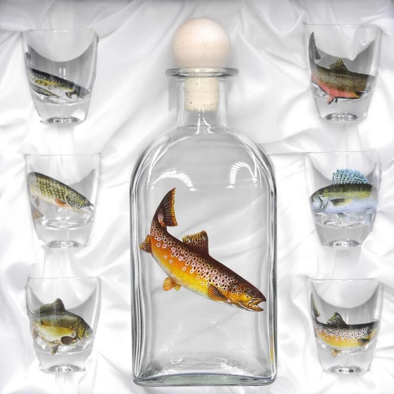 GTK - Geweihe & Trophäen KRUMHOLZ 7-teiliges Schnaps Gläser Set mit Fisch...