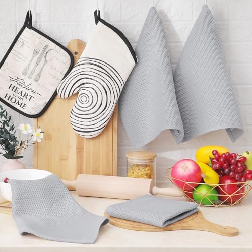 Image of Homaxy 100% Cotton Waffle Weave Kitchen Dish Cloths, Ultra Soft Absorbent Quick Drying Dish Towels, 12 x 12 Inches, 24-Pack, Light Gray