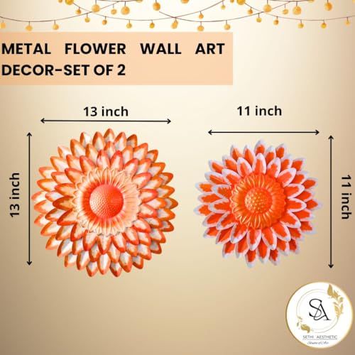 Image of SETHI AESTHETIC Metal Kesariya Flower Wall Art Decor, Handmade 3D Layered Petal Design, Set of 2 (13x13 inch and 11x11 inch) (Metallic Kesariya)
