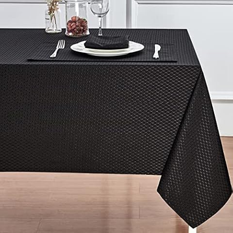 HomeJoy Round Rectangle Table Cloth – Stainproof Waterproof Washable Polyester Oblong Rectangular Tablecloth, Fabric Table Cover for Kitchen Dining Dinner Table (Black, 60 X 84 Inch) Cover