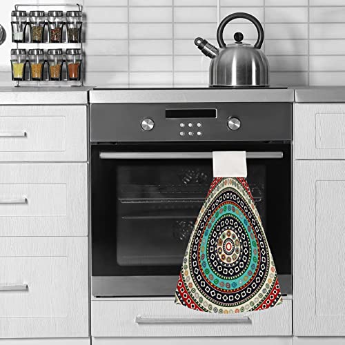 2 Pcs Hanging Kitchen Towels Aztec Mandala Element Absorbent Hand Towels Dish Towel,Microfiber Hanging Tie Towel Loops For Bathroom Farmhouse Washcloth #TOP4