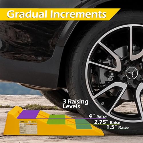 MAXXHAUL 3-Steps RV Leveling Ramps Yellow Camper Wheel Chocks Set of 2