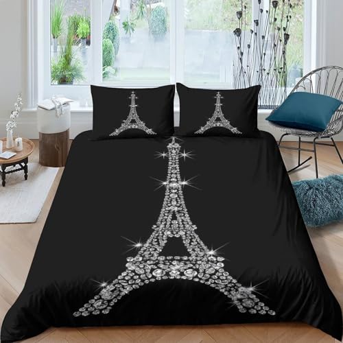 Parure de lit Tour Eiffel 140x200 microfibre avec housse de couette imprimée en 3D pour enfant