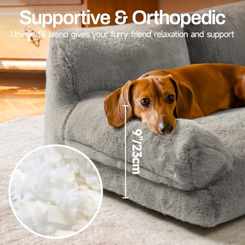 MEWOOFUN Katzenbett, Flauschig und weich Katzensofa Katzencouchbett für mittlere und kleine Hunde/Katzen, süßes Katzenbett mit Rutschfester Unterseite (Grau, L)