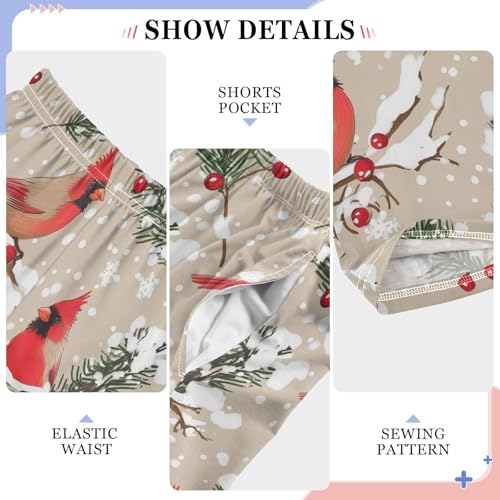 Cardinal Pine Branch Snow Boys Long Pants Soft Trousers Elastic Waist Kids Lounge Bottoms with Pockets S-XL4