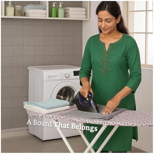 Image of OBBO Deluxe Heavy-Duty Wooden Ironing Board with Base | Large 122 x 47 cm Foldable & Adjustable Height | Heat-Resistant Iron Table for Home Use