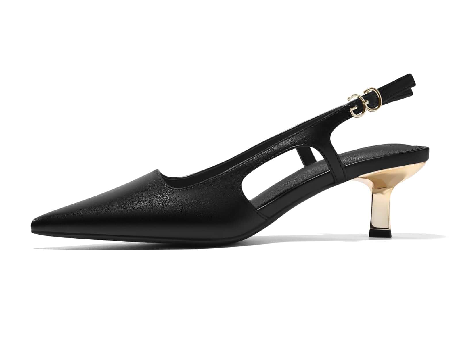 Coutgo Womens Low Kitten Heels Slingback Pumps Closed Pointed Toe Buckle Party Work Dress Shoes