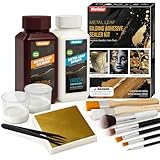 Nariolar Anlegemilch für Blattgold Kit – 100 ml Blattgold Kleber und 100ml Schutzlack, 100 Blatt Blattgold, 7 Pinsel & 1 Pinzette für Bastel- und Dekorationskunst