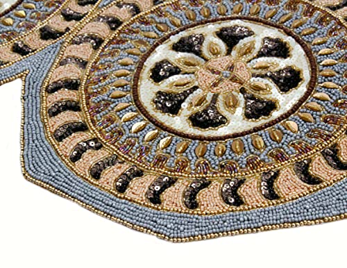 Cotton Craft Isabelle Moroccan Handmade Beaded Table Runner - Halloween Harvest Autumn Fall Thanksgiving Holiday Christmas Xmas Celebration Festive Party Tabletop Décor Tablerunner - 13X36 Grey Multi #TOP1