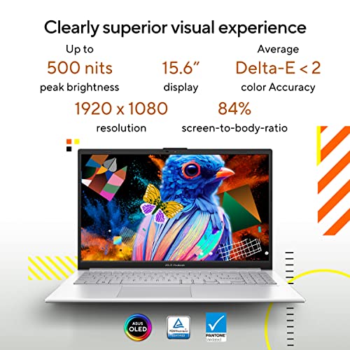Image of ASUS Vivobook Go 15 (OLED), AMD Ryzen 5 7520U, 15.6 inch (39.62 cm) FHD OLED, Thin & Light Laptop (16GB /512GB SSD /Windows 11 /Office 2021 /Backlit Keyboard /Silver /1.63 kg), E1504FA-LK541WS