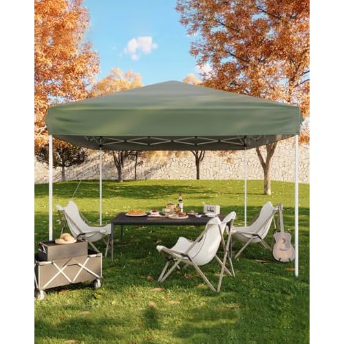 10x10 Pop Up Canopy Tent, Easy Up Canopy with 3 Adjustable Height, Outdoor Sun Shade with 4 Sandbags & Carrying Bag for Camping, Parties,Outdoor Event