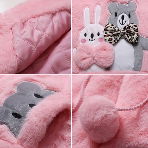 Kids Girls Casual Winter Faux Fur Warm Cotton-Padded Bear/Rabbit Applique Ear Hooded Long Coat Jacket4