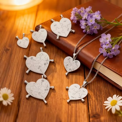 Personalized Name & Birth Flower BFF Necklace for 2/3/4/5, Mom and Daughter Matching Necklace, Custom Family Friendship Couple Necklace Set, Best Friend Name Engrave Heart Puzzle Pendant Necklace