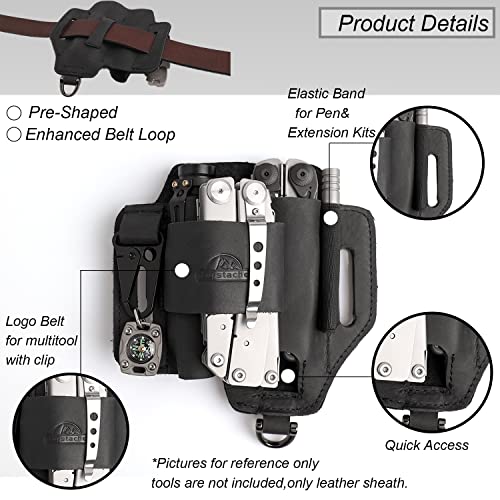 Topstache Leather Multitool Sheath,EDC Belt Organizer for Work and Daily Use,Leatherman Sheath,EDC Pocket Organizer for Flashlight and Multitool,Gifts for Men,Leather Sheath for Multitool,Black