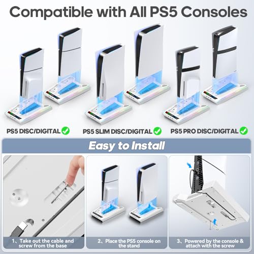 Image of Tokluck PA5 /Slim /Pro Cooling Station with Auto Turbofan & 3-Level Speed, PA5 Vertical Stand Cooling Fan Station with Controller Charger, Accessories Base Cooler Docking Station, White