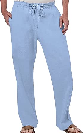 Pantaloni Uomo In Lino E Cotone - Vestibilità Rilassata, Vita Con Coulisse, Leggeri E Casual Per Estate - Foto 4