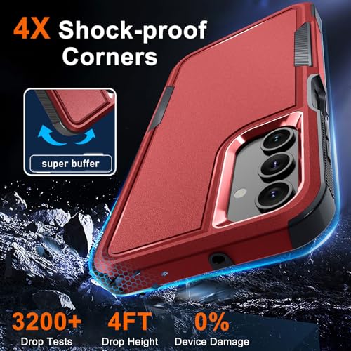 RMOCR Case for Samsung Galaxy A16 5G, Full Body Heavy Duty Rugged Shockproof Protective Phone Cover with Lanyard Strap, Tempered Glass Screen Protector and Camera Lens Cover, Red by RMOCR - Used condition - Image 3