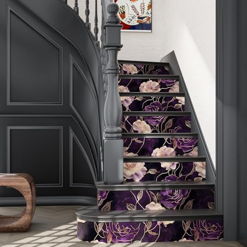 Image of VKR Premium Luxury Floral Self Adhesive Wallpaper Roll for Bedroom Living Room Furniture & Cabinets, Peel & Stick Decorative Wall Covering for Home Decor (45 x 300 cm, Purple Gold Rose Design)