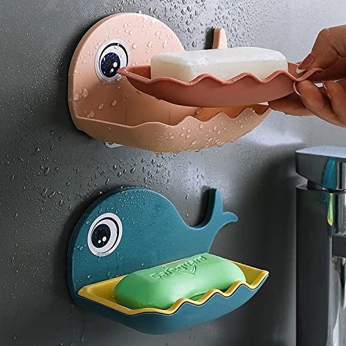 SVH Soap Stand Holder for Bathroom Kitchen Sink Magic Stickers Wall Mounted (Pack of 2 Pcs) Soap Dish Holder, Fish Design Random Color(Plastic)