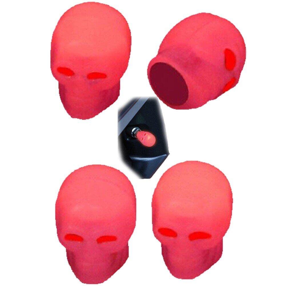 Lpitoy Red Fluorescent Tyre Dust Caps, 4 Pcs Skull Tire Stem Caps Car Accessories For Truck, Suv, Motorcycles, Bike