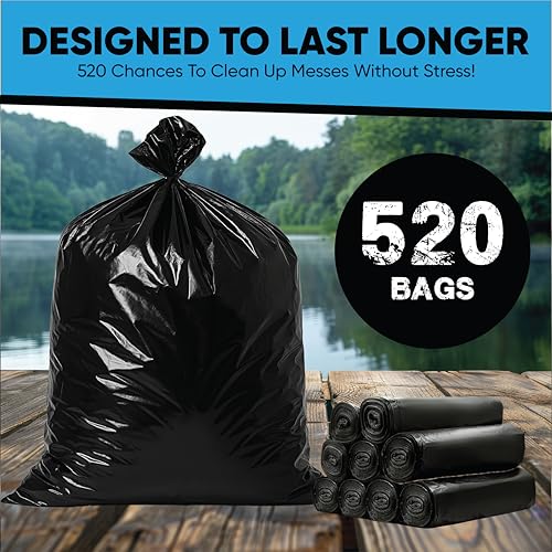 Image of 16-25 Gallon Trash Bags - Bulk 520 Count - Medium-Large Black Garbage Bags, One Size Fits 16, 20, 25 Gal Trash Can Liners for Bathroom, Kitchen, Home, Office & Commercial - Tear-Off Roll