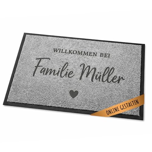 Personalisierte Fußmatte mit Namen Geschenk zur Hochzeit Einzug & Geburtstag individuelle Türmatte für Familie selbst gestalten rutschfest & waschbar Wunschtext + Wunschsymbol (60x40cm)