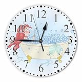 KEEPSUPER Redhead Mermaid Wall Clock 10 Inch Battery Operated Cute Cartoon Woman Bathroom Blow Bubbles Clock Silent Non-Ticking Modern Clocks Decorative for Home Kitchen Living Room Bathroom Office