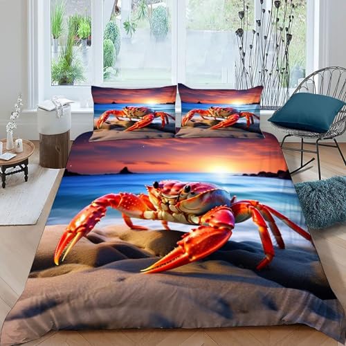 Parure de lit crabe rouge microfbre 260x220 cm avec taies d'oreiller