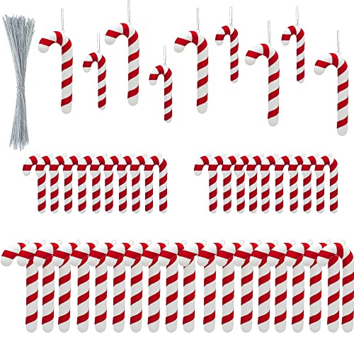 48 Pieces Candy Cane Christmas Tree Decorations Christmas Hanging Ornaments Candy Christmas Tree Ornaments Hanging Plastic Candy Cane for Xmas Craft Home Party Decorative Supplies