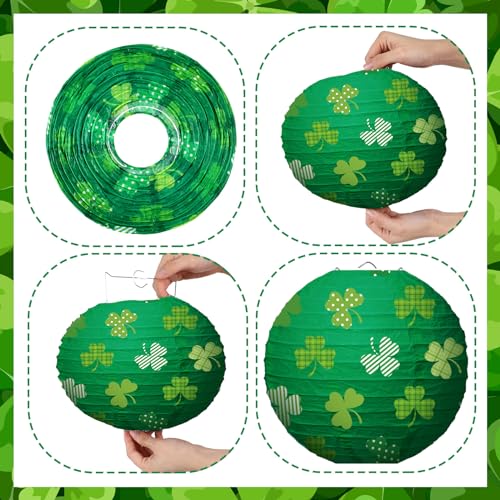 Bencailor 16 Pcs St Patricks Day Party Paper Lanterns Green Round Hanging Paper Lanterns Shamrock Decorations for Irish Saint Festive Birthday Indoor Outdoor Supplies(Shamrock) by Bencailor - Image 5